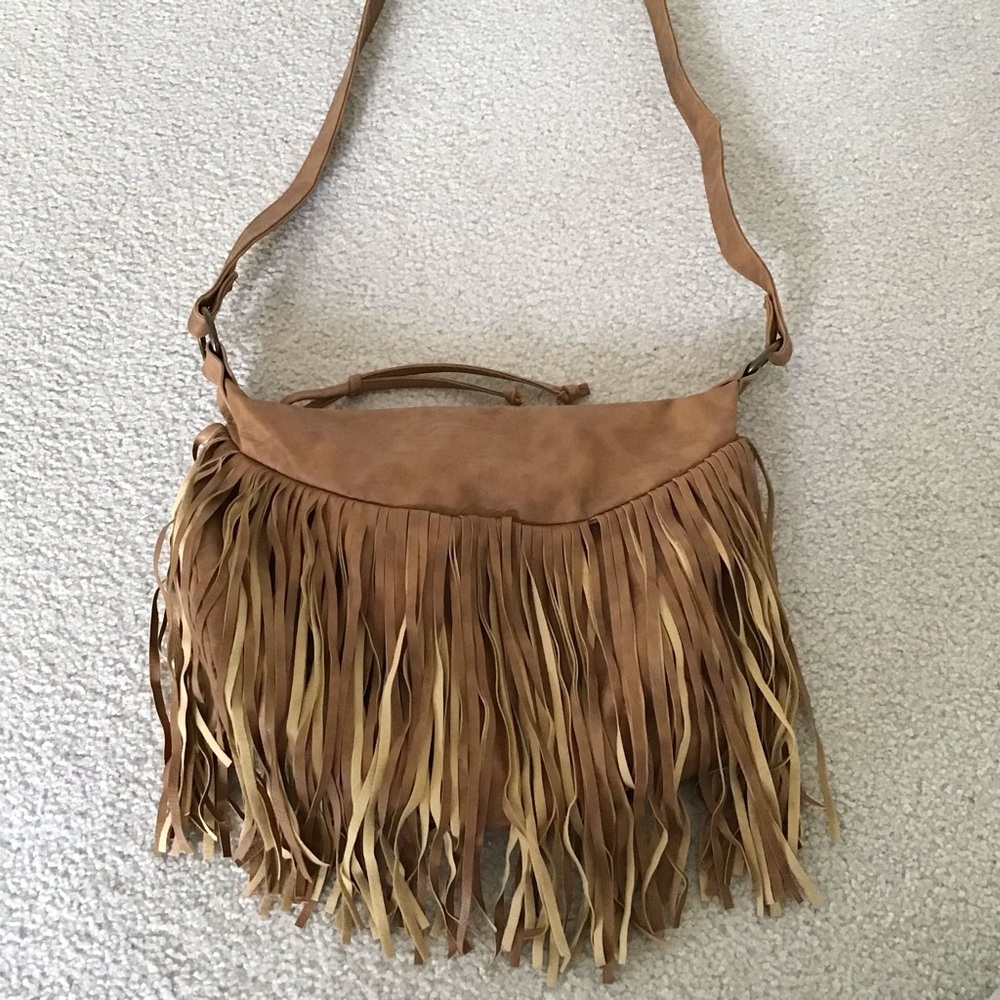 Brown Fringe Faux Leather Shoulder Bag